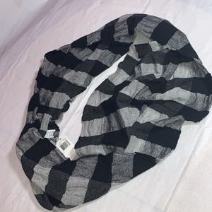 Echodesign plaid grey black infinity endless scarf merino wool warm scarf new